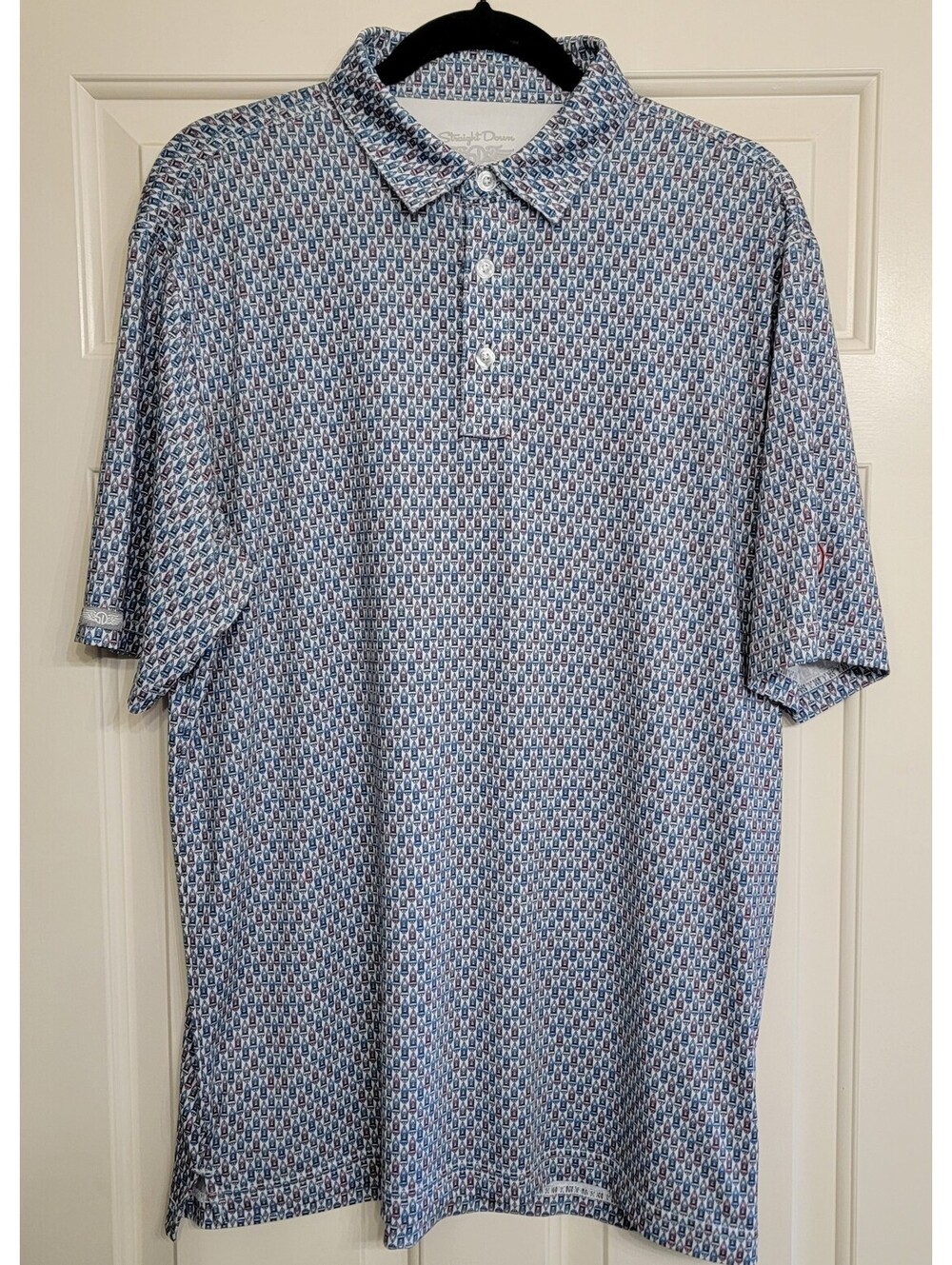 Straight Down Polo Shirt Medium Mens Blue Speed Boat Performance Golf Y2K